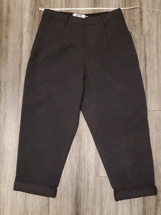 Acne Studios Pants - Acne Black Wool-Blend Trousers Rolled Hem Cropped Unisex Avant Garde Archival